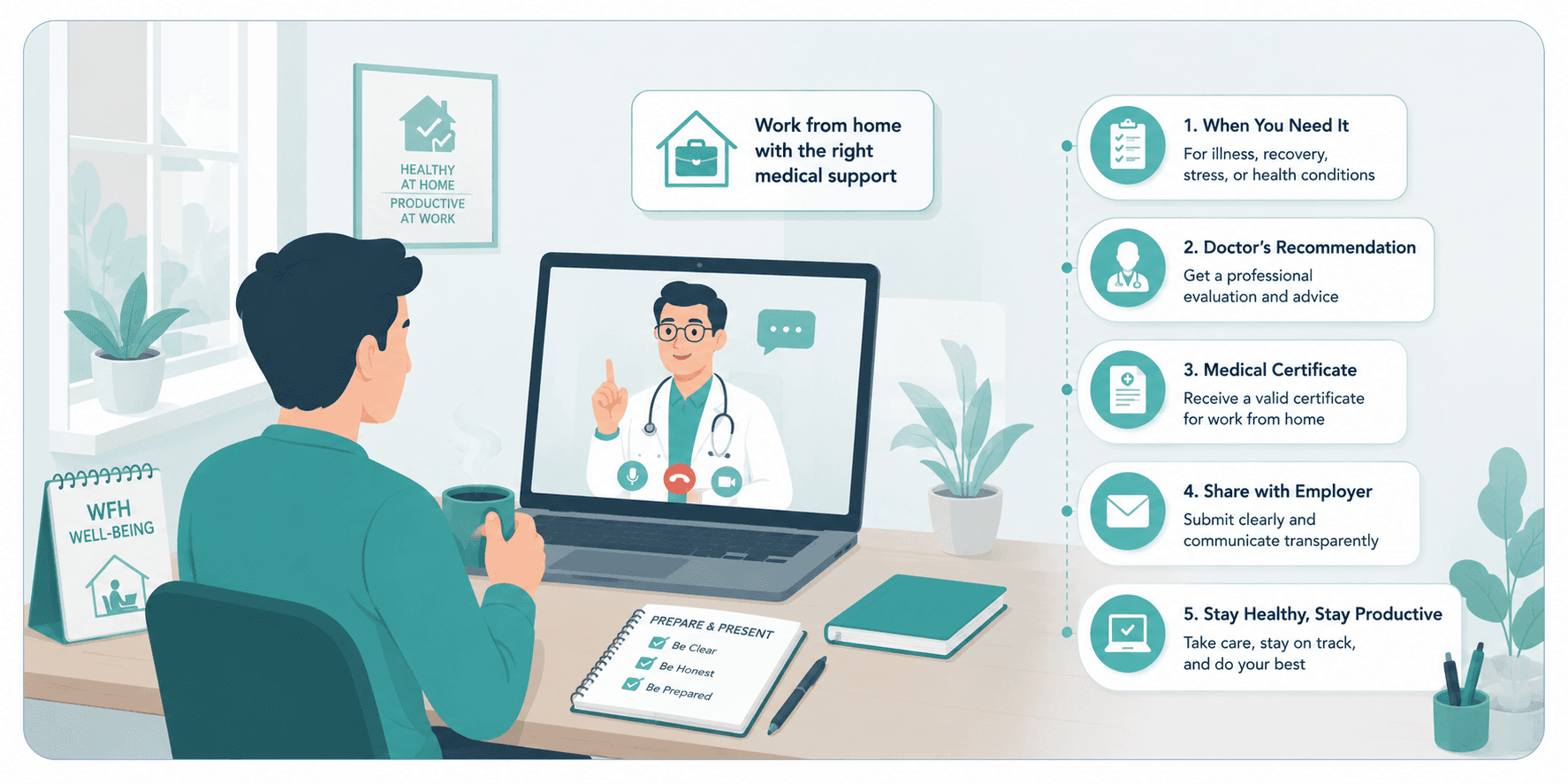 Work from home medical certificate consultation and employer sharing steps